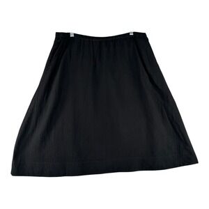 Eileen Fisher Black Organic Cotton Skirt Womens Large Lined Elastic Waist Pocket